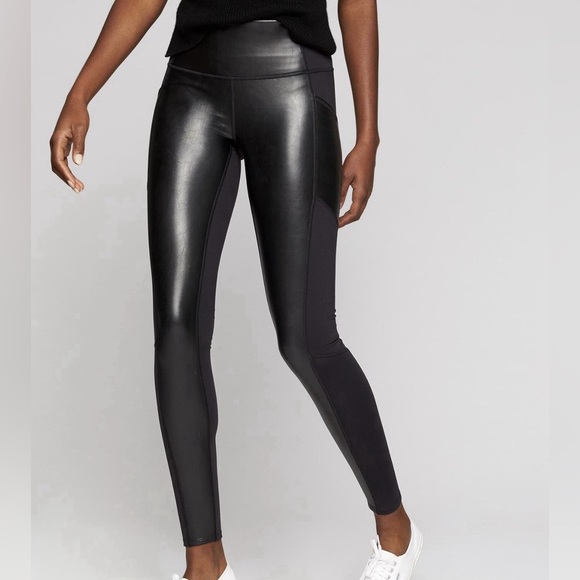 Athleta Pants - Women’s Sz Medium Athleta Gleam Chaturanga to Town Faux Leather Black Leggings